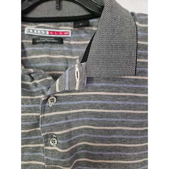 Grand Slam Mens Striped Cotton Mercerized Dry Knit Dynamics Gray Polo Medium M - Picture 4 of 8